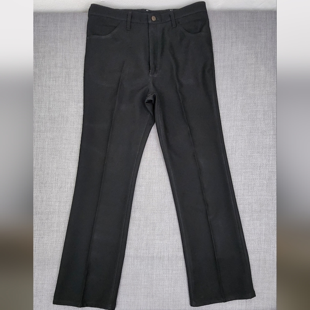 Vintage Wrangler Polyester Black Creased Pants. 36 × 32.